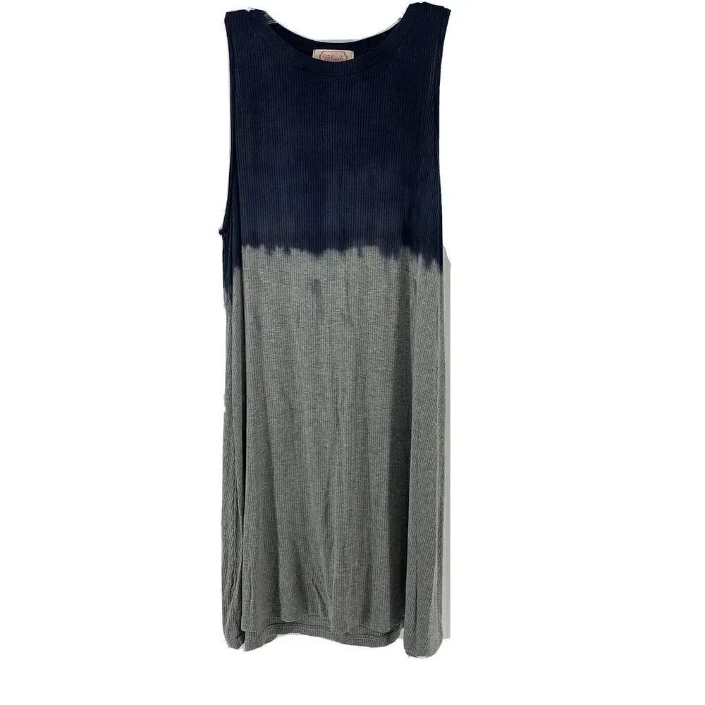 Gray Blue Ombre Tie Dye Ribbed High Neck Dress M